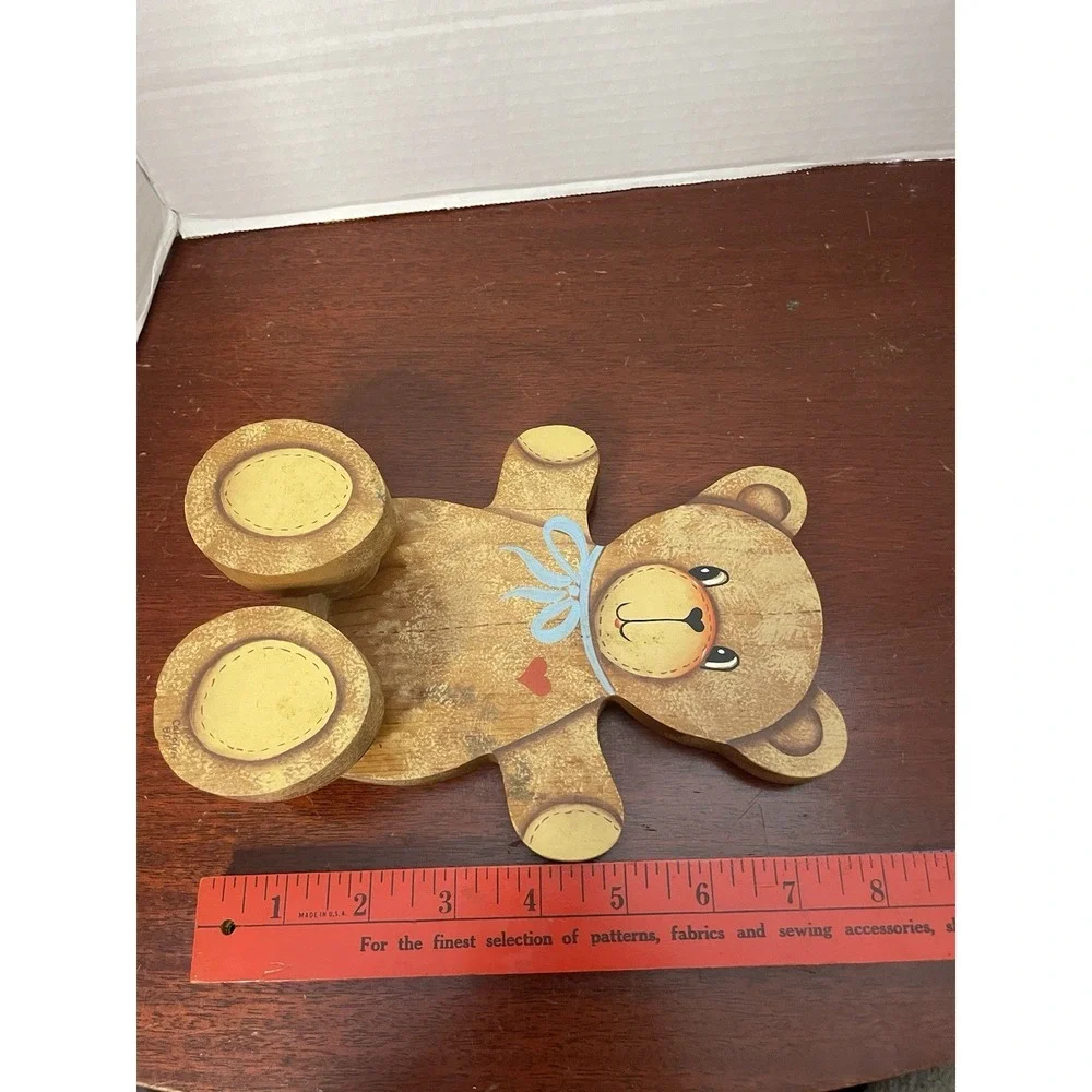 Vintage 90's Country Bear Wood Shelf Sitter Figurine Cottage Core Hand Painted